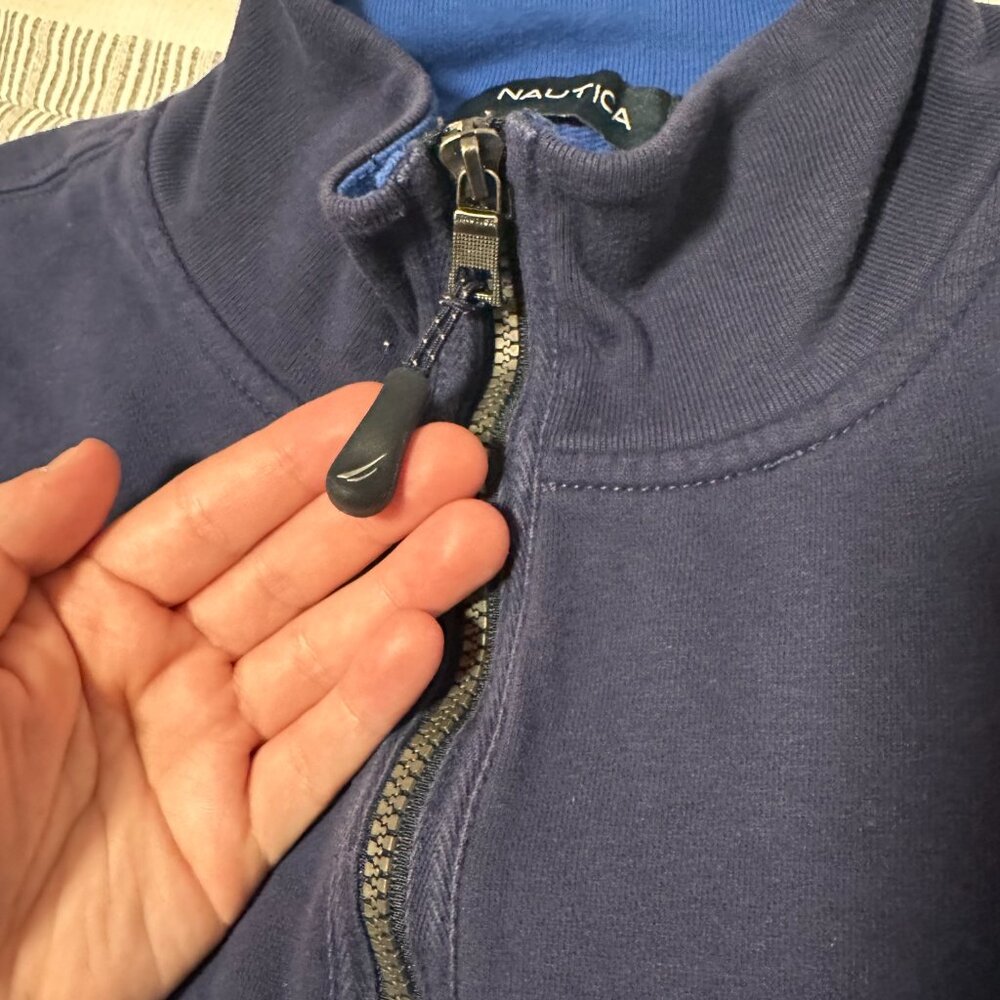 Nautica Turtleneck Sweater Mens Large Blue Two Tone Long Sleeve Polyester Fleece - Picture 7 of 8